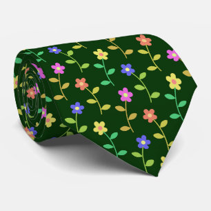 Kleurrijke bloemen, bloemmotief, groen, boho stropdas