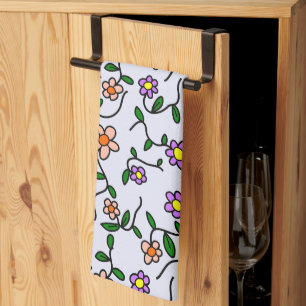 Kleurrijke bloemen, bloemmotief, groen, boho theedoek