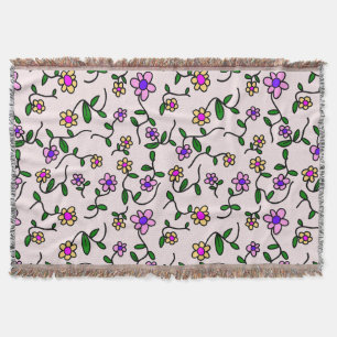 Kleurrijke Bloemen, Bloemmotief, Groene Bladeren, Deken