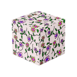 Kleurrijke Bloemen, Bloemmotief, Groene Bladeren, Kubus