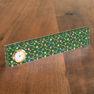 Kleurrijke Bloemen, Bloemmotief, Groene Bladeren,  Naambordje