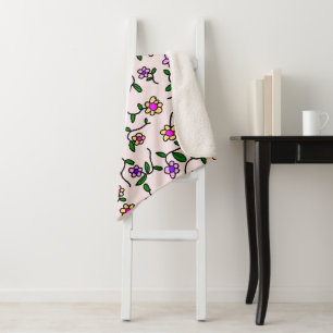 Kleurrijke Bloemen, Bloemmotief, Groene Bladeren, Sherpa Deken