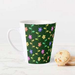 Kleurrijke Bloemen, Bloemmotief, Groene Elementen, Latte Mok