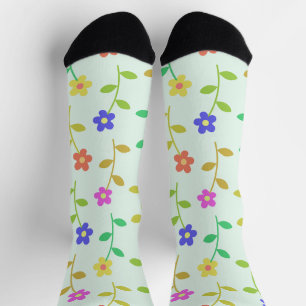 Kleurrijke Bloemen, Bloemmotief, Groene Elementen, Sokken