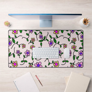 Kleurrijke Bloemen, Bloempatroon, Groene Elementen Bureaumat