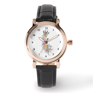 Kleurrijke Bloemen Boeket Giraffe - Tekening Moder Horloge