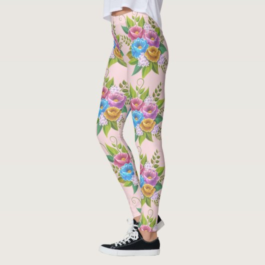 Kleurrijke Bloemen Boeket Leggings – Levendige Bot (Links)