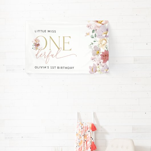 Kleurrijke bloemen, Boho, Eerste Verjaardag Welkom Spandoek (Insitu)