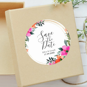 Kleurrijke Bloemen Botanische Trouwkaart Uitnodigi Ronde Sticker