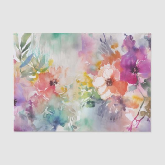  Kleurrijke Bloemen Botanische Waterverf Tissuepapier (Voorkant)