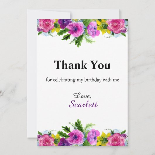 Kleurrijke bloemen Botanische zomer Bloemen Verjaa Bedankkaart (Voorkant)