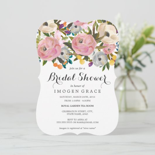 Kleurrijke Bloemen Bruids Douche Uitnodiging (Staand voorkant)