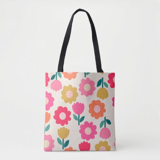 Kleurrijke Bloemen Canvas tas, Schattige Bloemen C Draagtas (Voorkant)