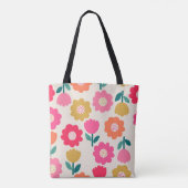 Kleurrijke Bloemen Canvas tas, Schattige Bloemen C Draagtas (Achterkant)