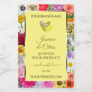 Kleurrijke bloemen crème productlabels met harten voedselcontainer etiket