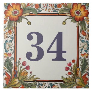 Kleurrijke Bloemen Custom House Number Bord Sign Tegeltje