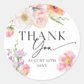 Kleurrijke Bloemen Dank u Ronde Sticker (Voorkant)