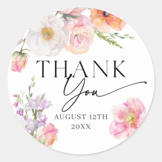 Kleurrijke Bloemen Dank u Ronde Sticker (Voorkant)
