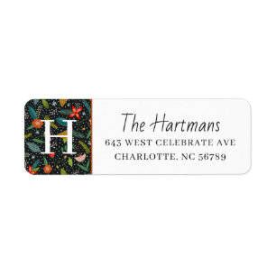 Kleurrijke bloemen & dennen Monogram Wintervakan Etiket