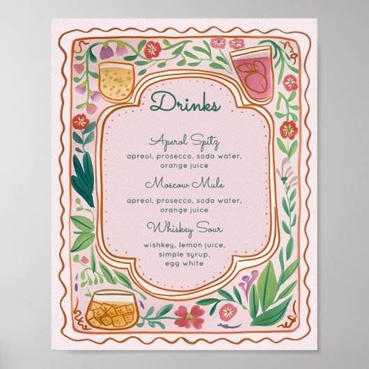 Kleurrijke Bloemen Drinken Menu Sjabloon, Hand get Poster (Voorkant)