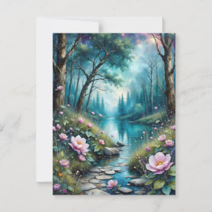 Kleurrijke bloemen een stroom en wilde natuur briefkaart