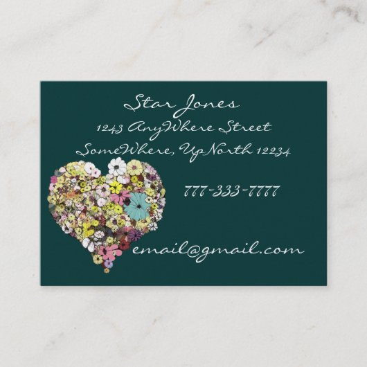 Kleurrijke Bloemen Elegant Hart gevuld met bloemen Visitekaartje (Voorkant)