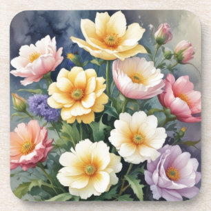 Kleurrijke Bloemen Elegante Aquarel Schildering Bier Onderzetter