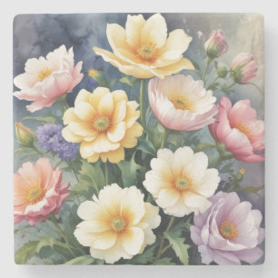 Kleurrijke Bloemen Elegante Aquarel Schildering Stenen Onderzetter
