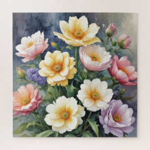 Kleurrijke Bloemen Elegante Waterverf Schilderij Legpuzzel