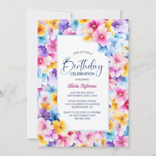 Kleurrijke Bloemen Elke Leeftijd Verjaardagsfeest Kaart (Voorkant)