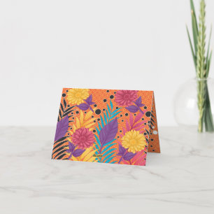 Kleurrijke bloemen en bladeren op een zwarte achte bedankkaart