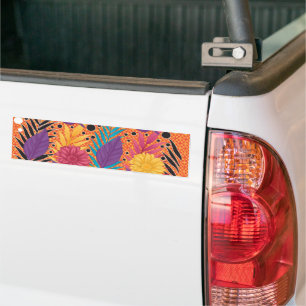 Kleurrijke bloemen en bladeren op een zwarte achte bumpersticker