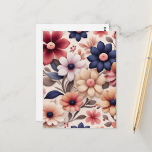 Kleurrijke bloemen en bladeren patroon roze briefkaart