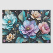 Kleurrijke bloemen en bladeren zwarte achtergrond  tissuepapier (Voorkant)