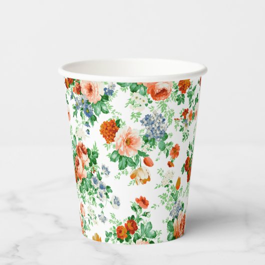 Kleurrijke bloemen en roze en rode rozen papieren bekers (Achterkant)