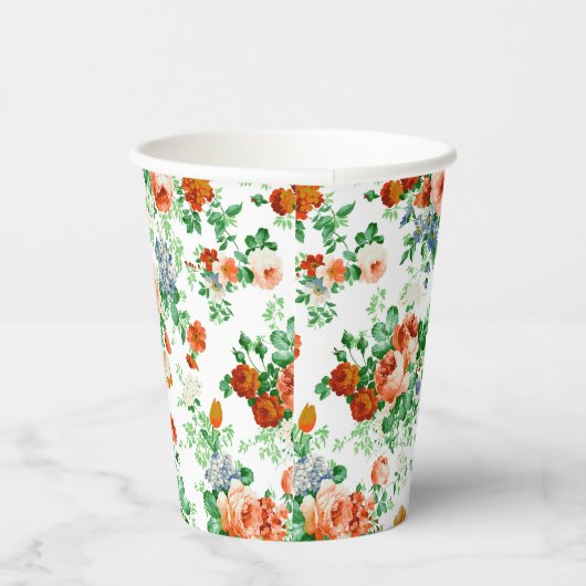 Kleurrijke bloemen en roze en rode rozen papieren bekers (Rechts)