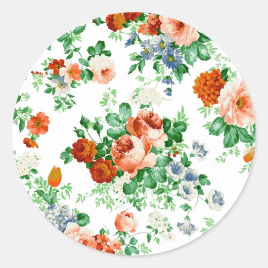 Kleurrijke bloemen en roze en rode rozen ronde sticker (Voorkant)