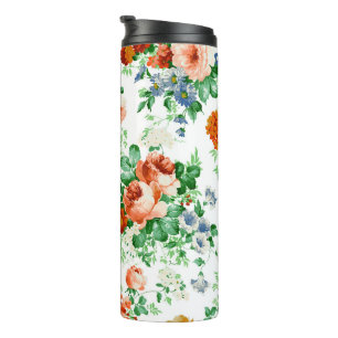 Kleurrijke bloemen en roze en rode rozen thermosbeker