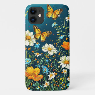 Kleurrijke Bloemen en Vlinders Lente Bloemen iPhone 11 Hoesje