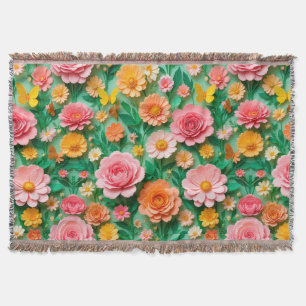 Kleurrijke Bloemen En Vlinders Voor Gezellige Deco Deken