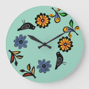 Kleurrijke bloemen en vogels grote klok