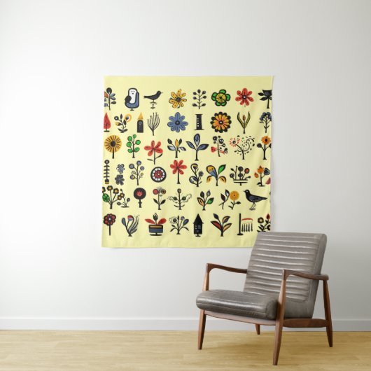 Kleurrijke bloemen en vogels wandkleed (In situ)