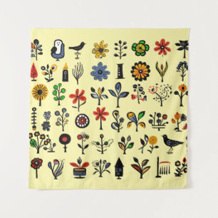 Kleurrijke bloemen en vogels wandkleed