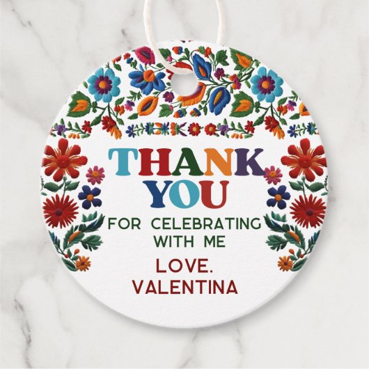 Kleurrijke Bloemen Fiesta Borduurwerk Bloem Dank u Bedankjes Labels (Voorkant)