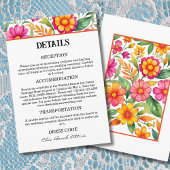 Kleurrijke bloemen Fiesta Mexicaanse bruiloft Deta Informatiekaartje