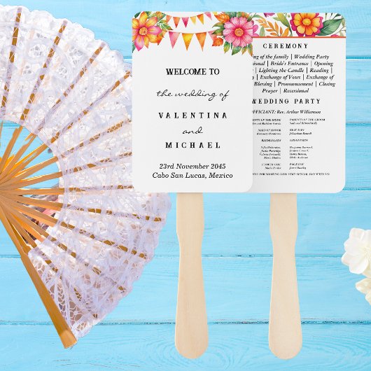 Kleurrijke bloemen Fiesta Mexicaanse bruiloft prog Handwaaier