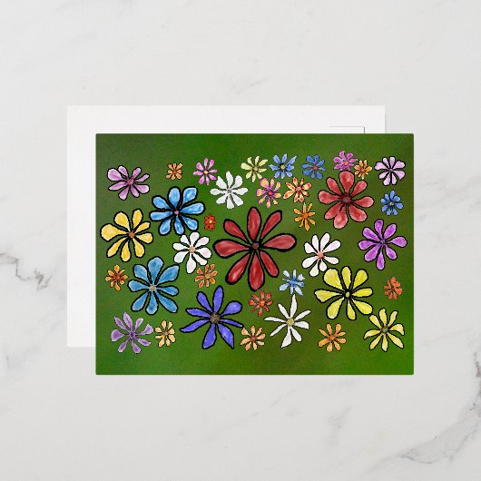 Kleurrijke bloemen folie feestdagen briefkaart (Voorkant / Achterkant)