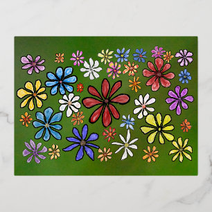 Kleurrijke bloemen folie feestdagen briefkaart
