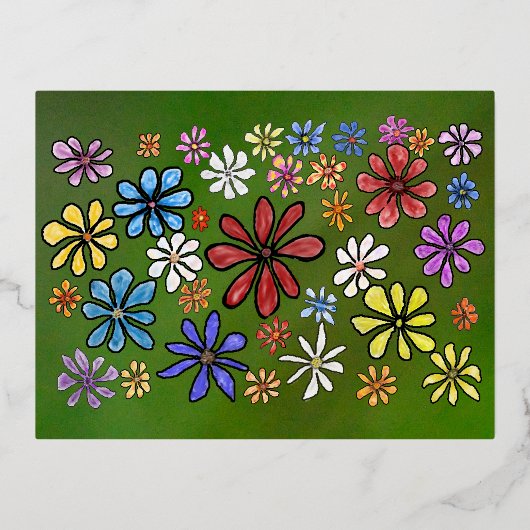 Kleurrijke bloemen folie feestdagen briefkaart (Voorkant)