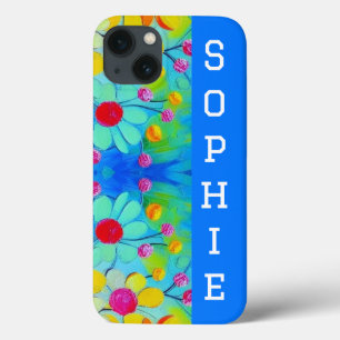 kleurrijke bloemen geel blauwe roze waterverf kuns iPhone 13 hoesje